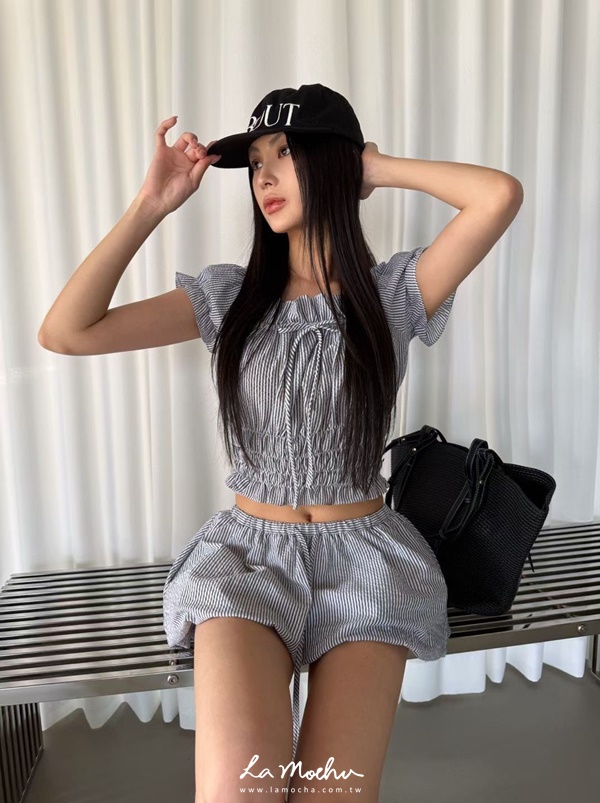 泡泡布抽繩格紋澎裙